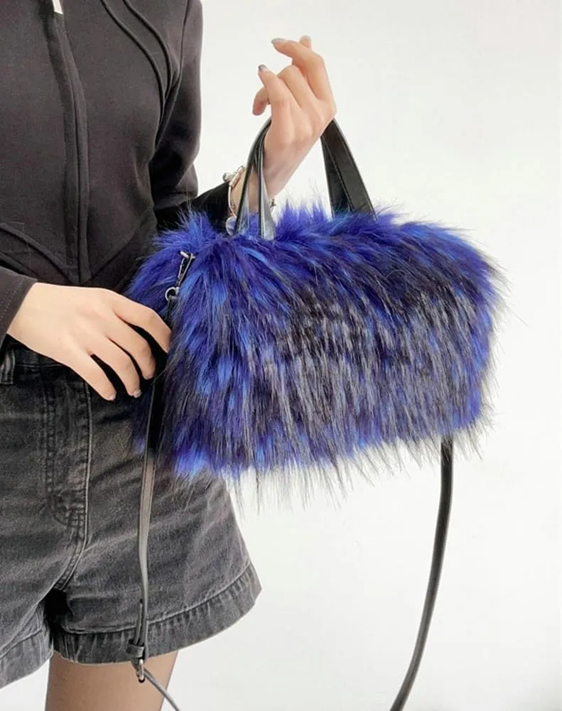 Furry Tote Bag for Women Faux Fur Shoulder Crossbody Bag Y2k Purse Fluffy Large Fuzzy Handbags Soft Top Handle Satchels