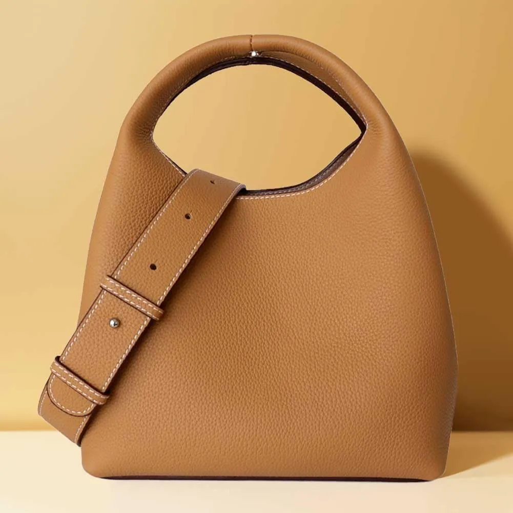 Genuine Leather Bucket Tote Bag Hobo Crossbody Bags for Women Trendy Purses Handbags Shoulder Purse Everyday Purse