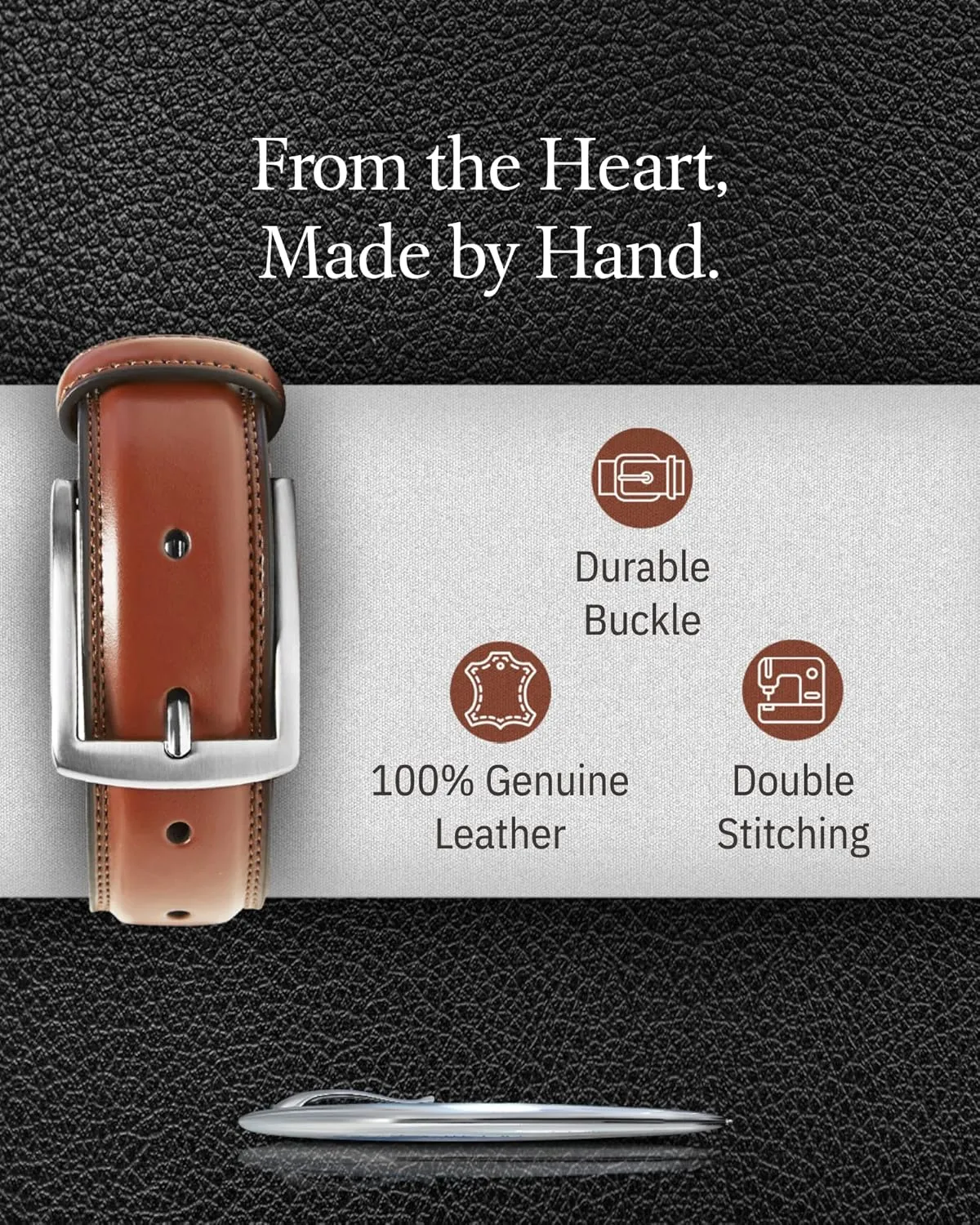 Genuine Leather Dress Belts For Men - Mens Belt For Suits, Jeans, Uniform With Single Prong Buckle - Designed in the USA