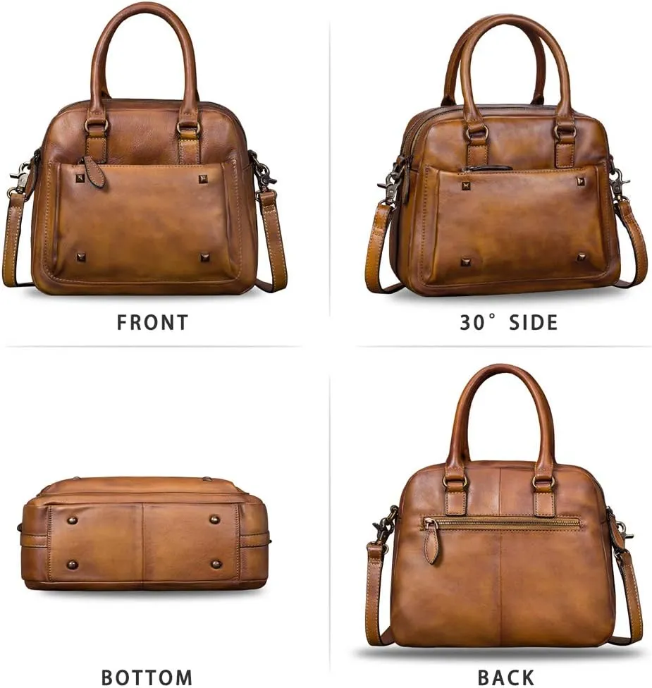 Genuine Leather Satchels for Women Top Handle Bags Handmade Vintage Crossbody Bag Purses Shoulder Bag