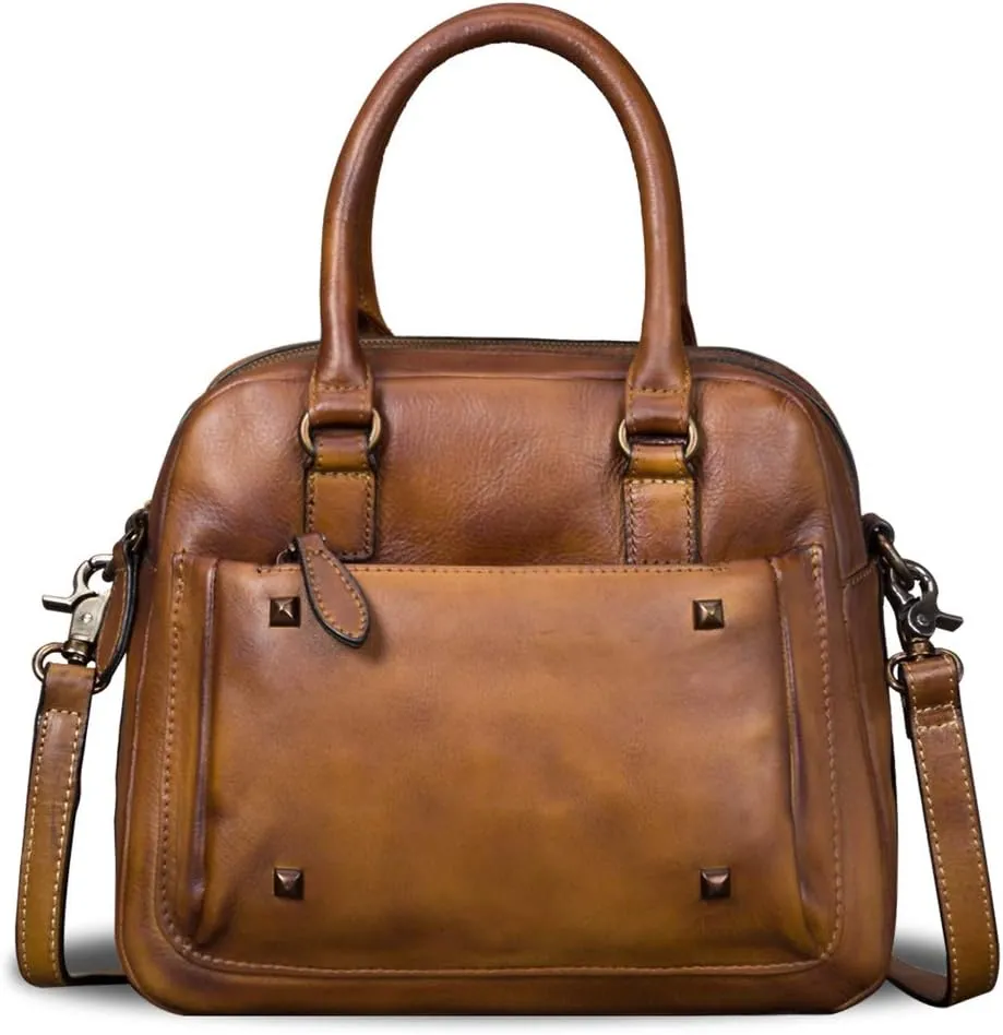 Genuine Leather Satchels for Women Top Handle Bags Handmade Vintage Crossbody Bag Purses Shoulder Bag