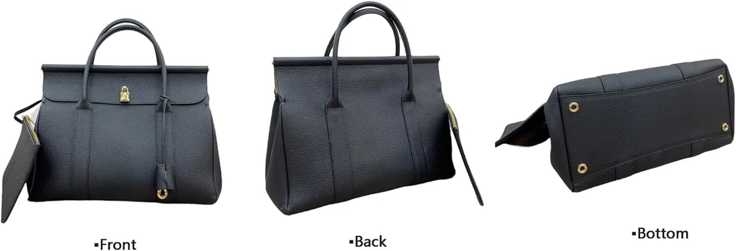 Genuine Leather Tote Bag for Women, Top Handle Handbag, Elegant Lychee Print Shoulder Bag, Fashion Vintage Satchels.