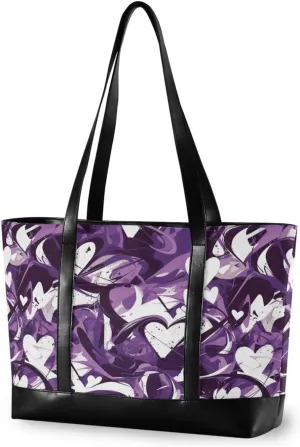 Graffiti Art Abstract Purple White Hearts essentials bags for women for work with zipper work totes for school with Personalized bolso para laptop mujer