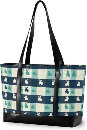 Green Blue Rabbits trendy work totes for women with zipper nurse work bags for men with bolsa para laptop mujer