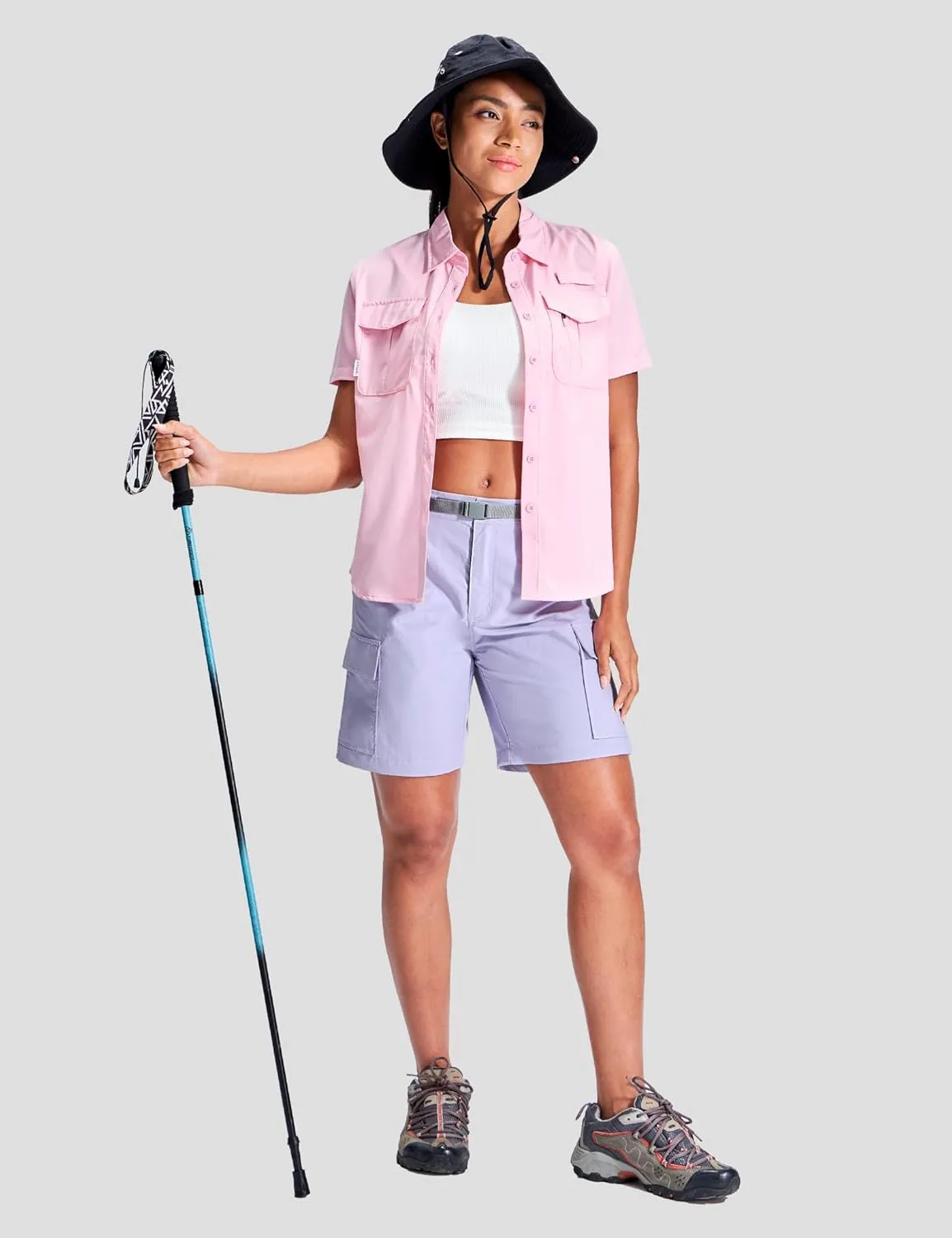 Haimont Women's 7 Inch Hiking Cargo Shorts with Belts Elastic Waist Nylon Quick Dry Water Resistant Camping Travel Trekking