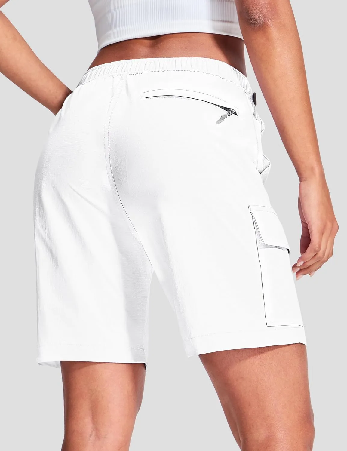 Haimont Women's 7 Inch Hiking Cargo Shorts with Belts Elastic Waist Nylon Quick Dry Water Resistant Camping Travel Trekking