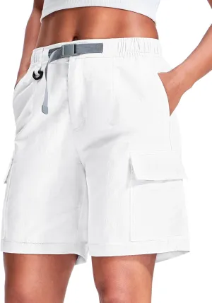 Haimont Women's 7 Inch Hiking Cargo Shorts with Belts Elastic Waist Nylon Quick Dry Water Resistant Camping Travel Trekking