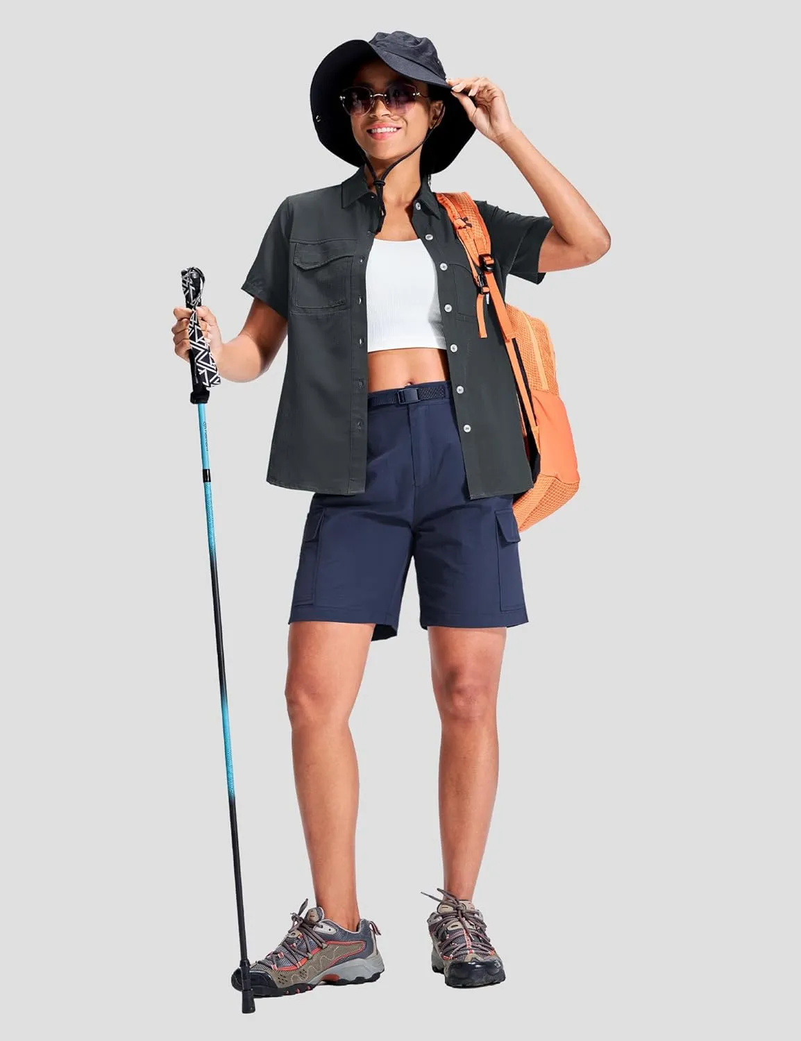 Haimont Women's 7 Inch Hiking Cargo Shorts with Belts Elastic Waist Nylon Quick Dry Water Resistant Camping Travel Trekking
