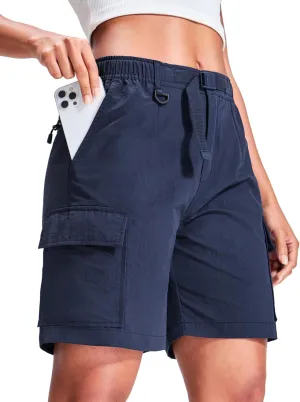 Haimont Women's 7 Inch Hiking Cargo Shorts with Belts Elastic Waist Nylon Quick Dry Water Resistant Camping Travel Trekking