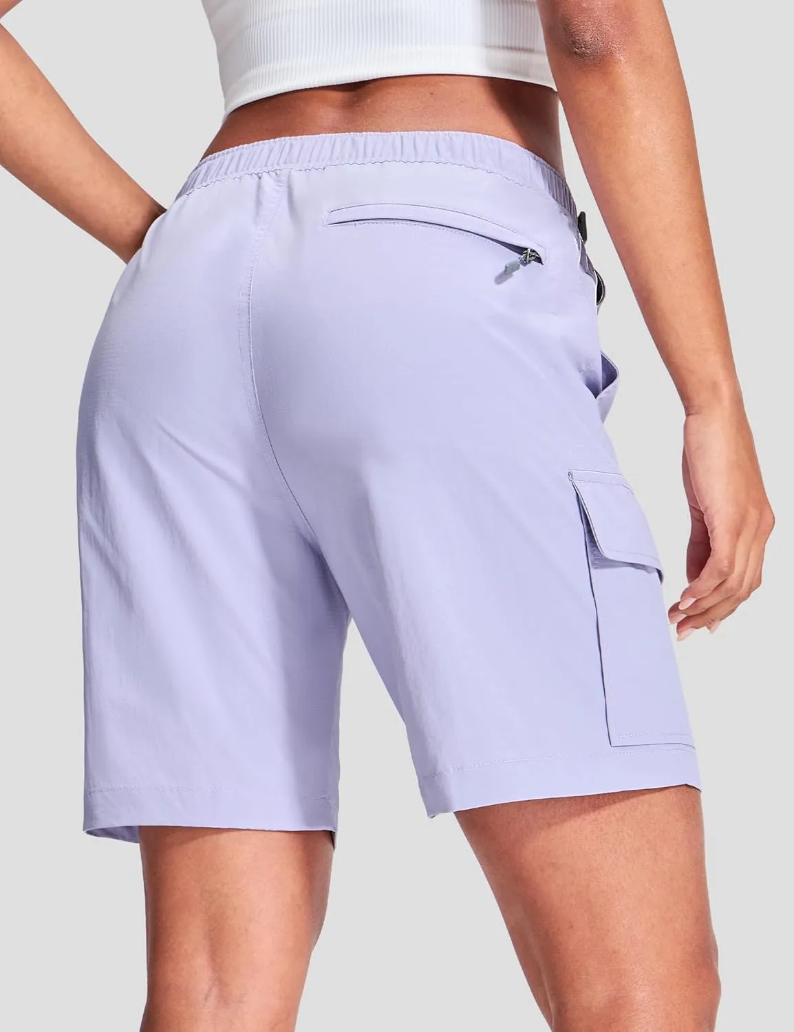 Haimont Women's 7 Inch Hiking Cargo Shorts with Belts Elastic Waist Nylon Quick Dry Water Resistant Camping Travel Trekking