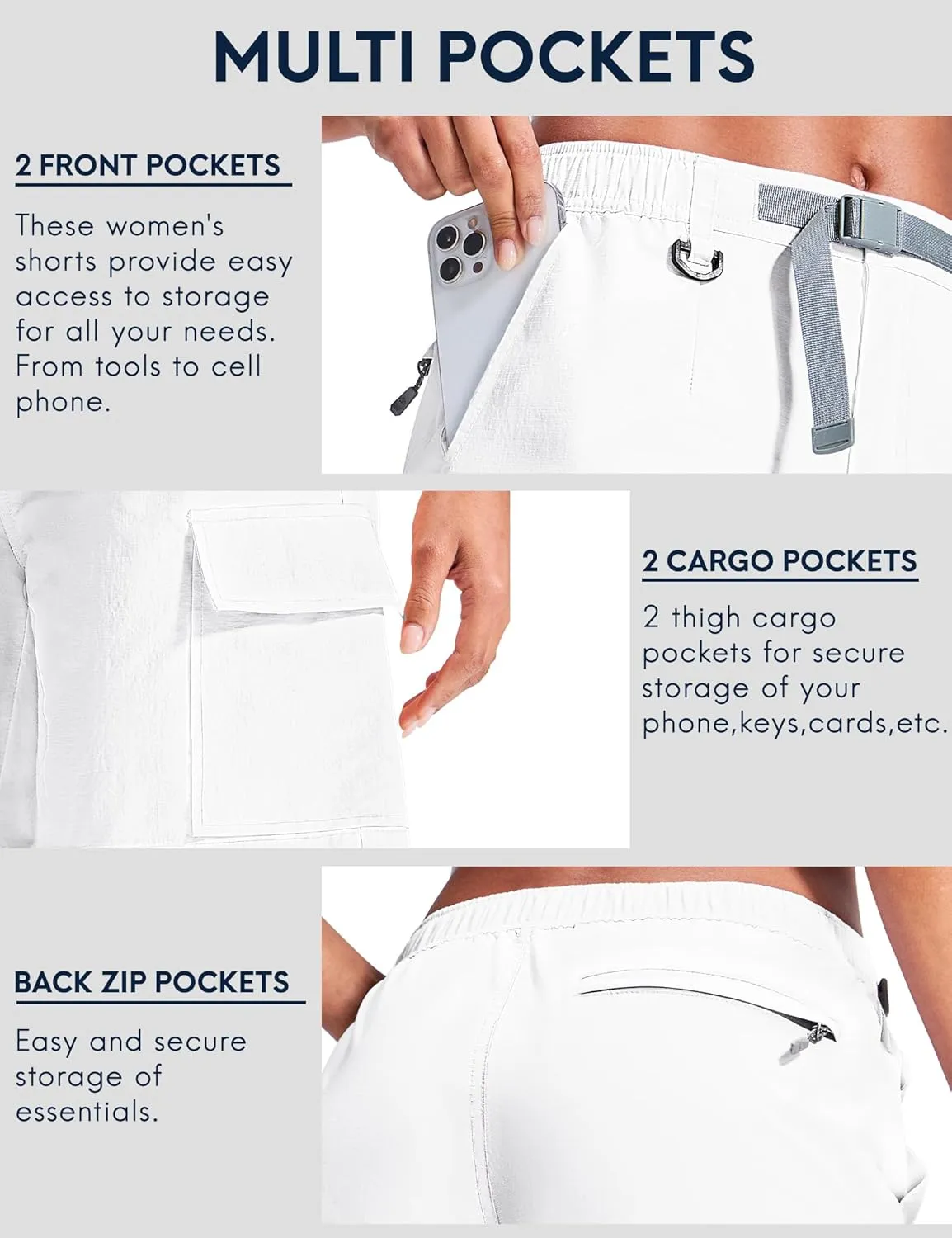 Haimont Women's 7 Inch Hiking Cargo Shorts with Belts Elastic Waist Nylon Quick Dry Water Resistant Camping Travel Trekking