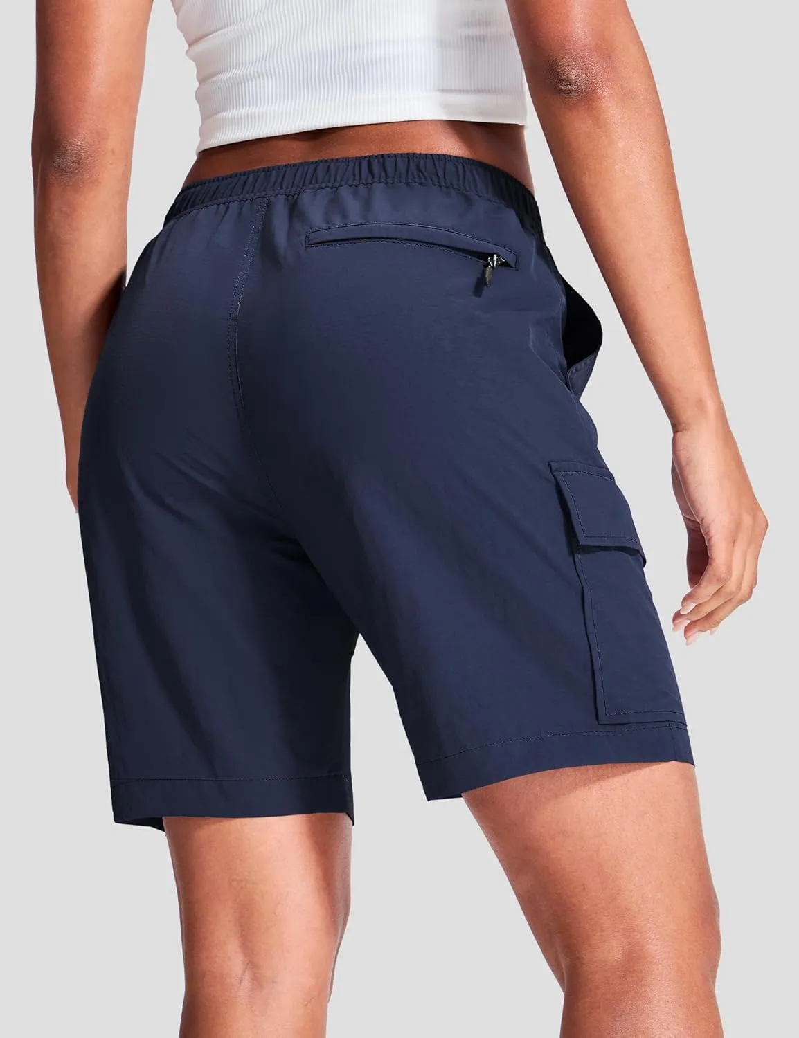 Haimont Women's 7 Inch Hiking Cargo Shorts with Belts Elastic Waist Nylon Quick Dry Water Resistant Camping Travel Trekking