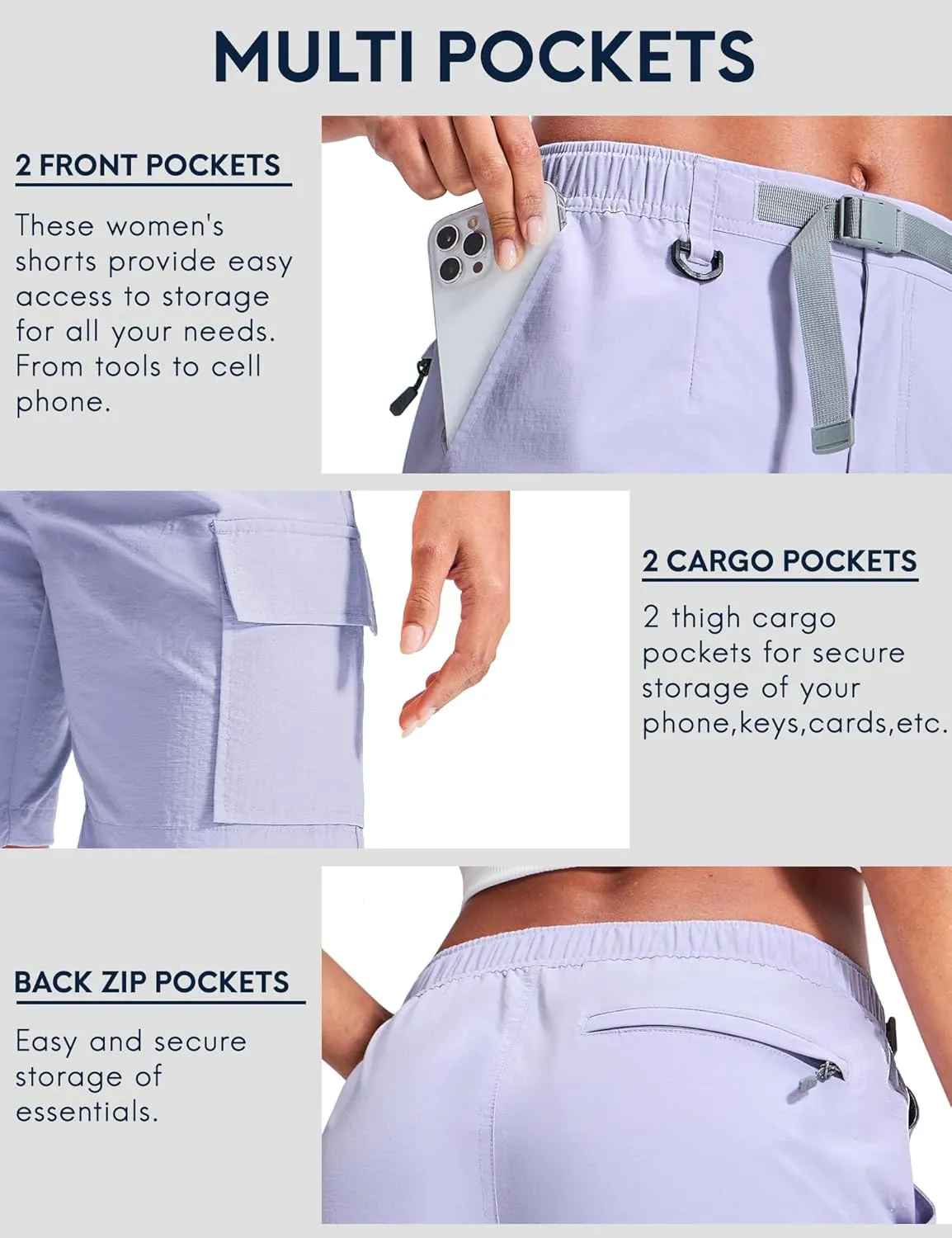 Haimont Women's 7 Inch Hiking Cargo Shorts with Belts Elastic Waist Nylon Quick Dry Water Resistant Camping Travel Trekking