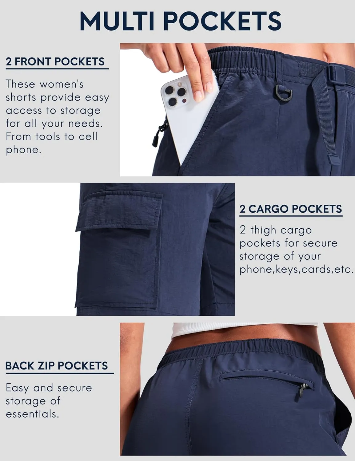 Haimont Women's 7 Inch Hiking Cargo Shorts with Belts Elastic Waist Nylon Quick Dry Water Resistant Camping Travel Trekking
