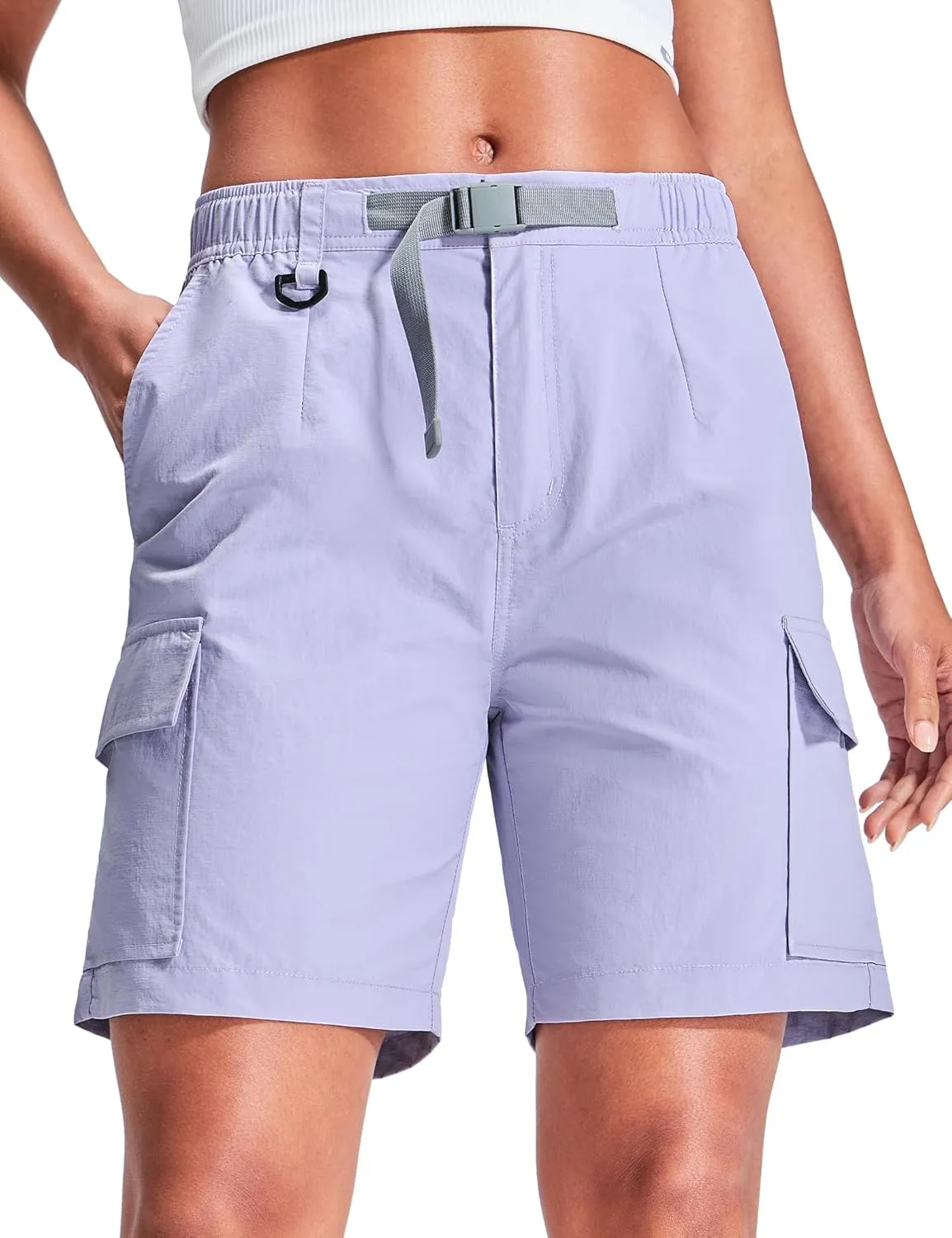 Haimont Women's 7 Inch Hiking Cargo Shorts with Belts Elastic Waist Nylon Quick Dry Water Resistant Camping Travel Trekking