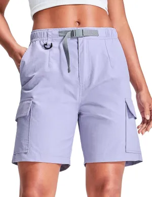Haimont Women's 7 Inch Hiking Cargo Shorts with Belts Elastic Waist Nylon Quick Dry Water Resistant Camping Travel Trekking