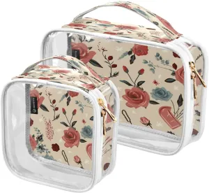 Heart Rose Clear Makeup Bag Travel Toiletry Bag wih Zippers Portable Waterproof Cosmetic Organizer for Women