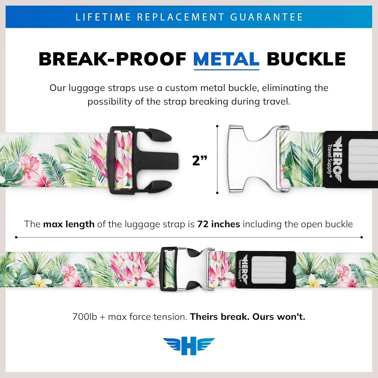 Hero Luggage Straps for Suitcases and Carry-On (2-Pack) Heavy-Duty Secure Belts with 700  lbs. Max Force Tension