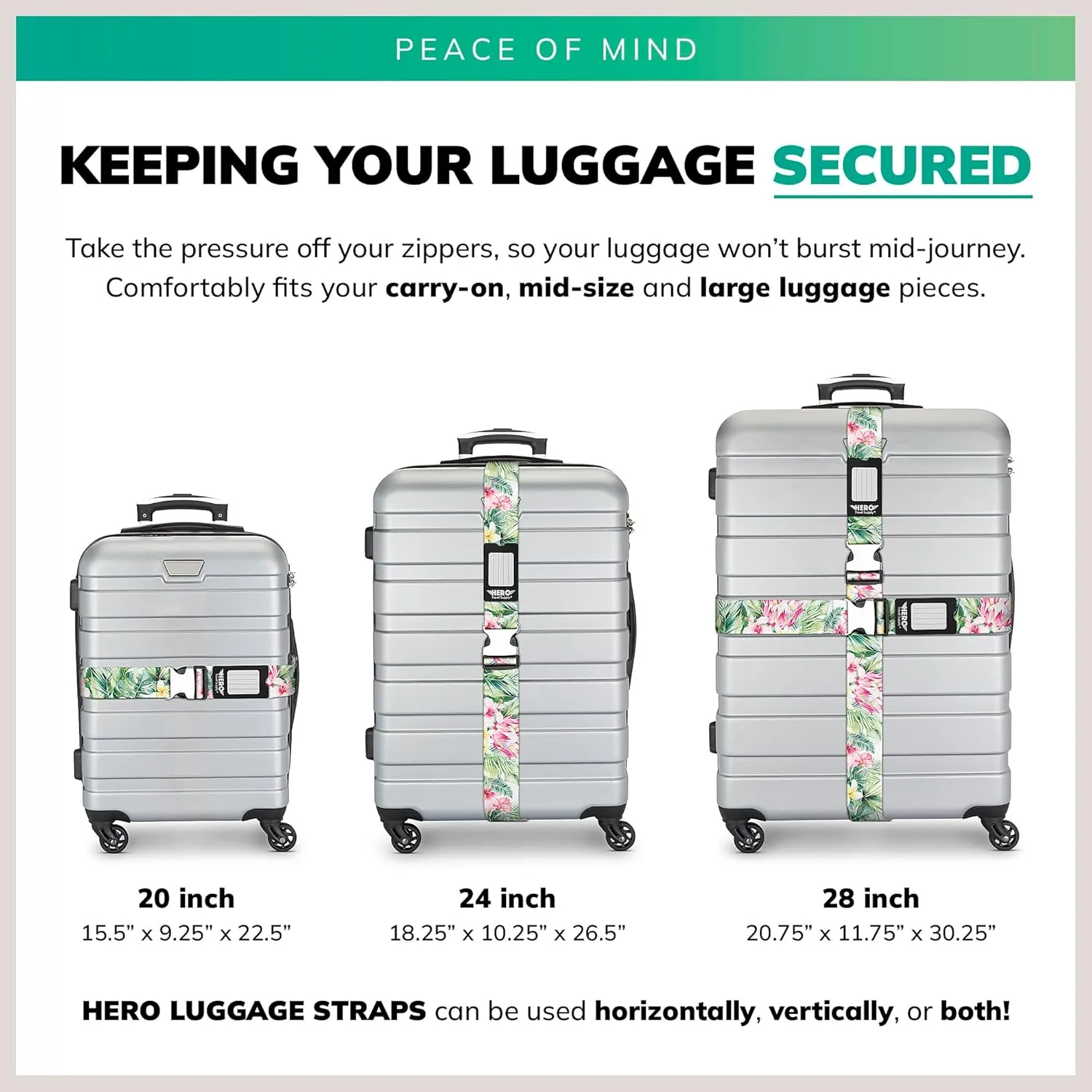 Hero Luggage Straps for Suitcases and Carry-On (2-Pack) Heavy-Duty Secure Belts with 700  lbs. Max Force Tension