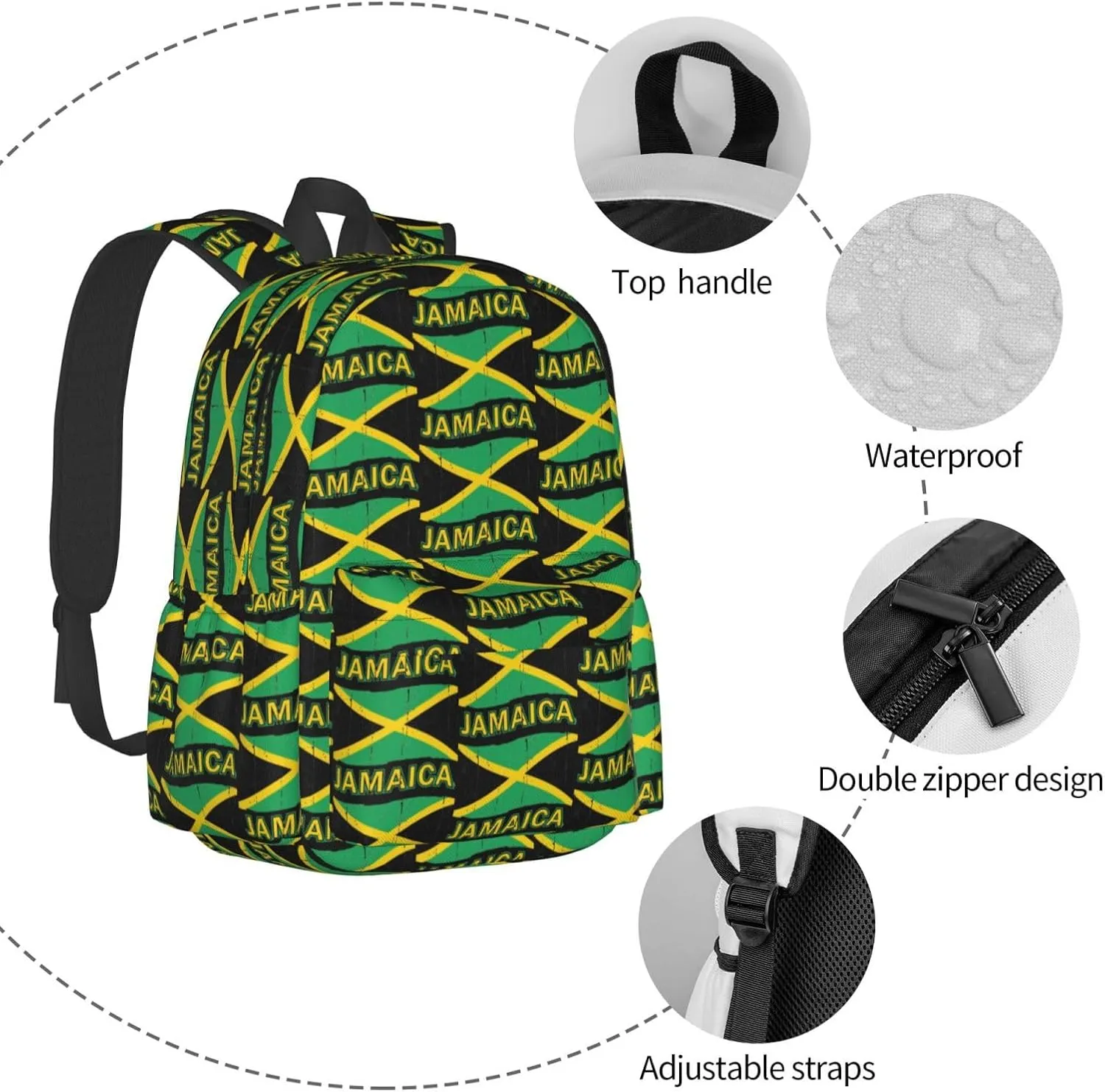 Jamaican Flag Laptop Backpack Shoulder Bag Laptop Pack Travel Backpacks Commuter Back Pack Casual Daypack Bags With Side Pockets