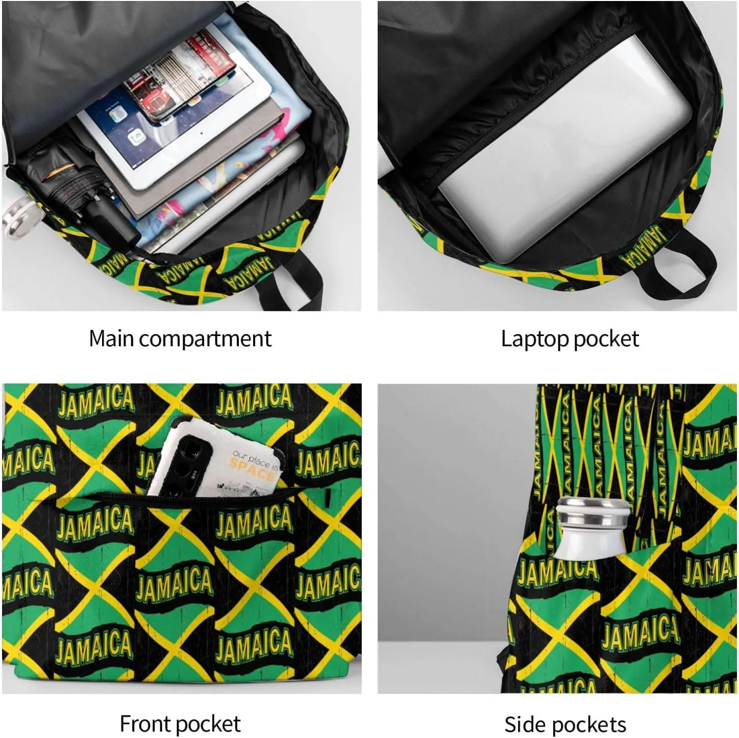Jamaican Flag Laptop Backpack Shoulder Bag Laptop Pack Travel Backpacks Commuter Back Pack Casual Daypack Bags With Side Pockets