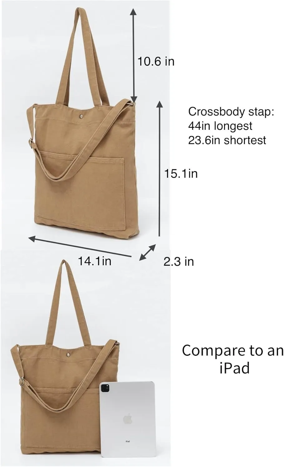 Jeelow Canvas Shoulder Tote Weekender Bag Handbag Purse Double Handles For Men Women