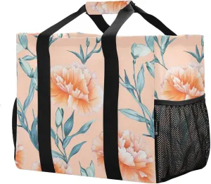 JUNZAN Carnation Peach Utility Bags And Totes Foldable Beach Tote Bag Waterproof Reusable Grocery Shopping Bags with Handles Car Tote Bag
