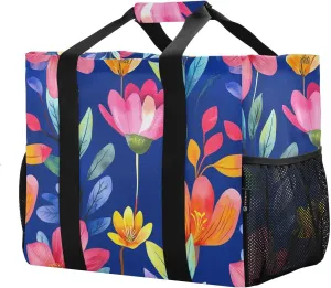 JUNZAN Cartoon Floral Utility Bags And Totes Foldable Tote Bag For Beach Sandproof Shopping Bags Reusable with Handles Car Tote Bag