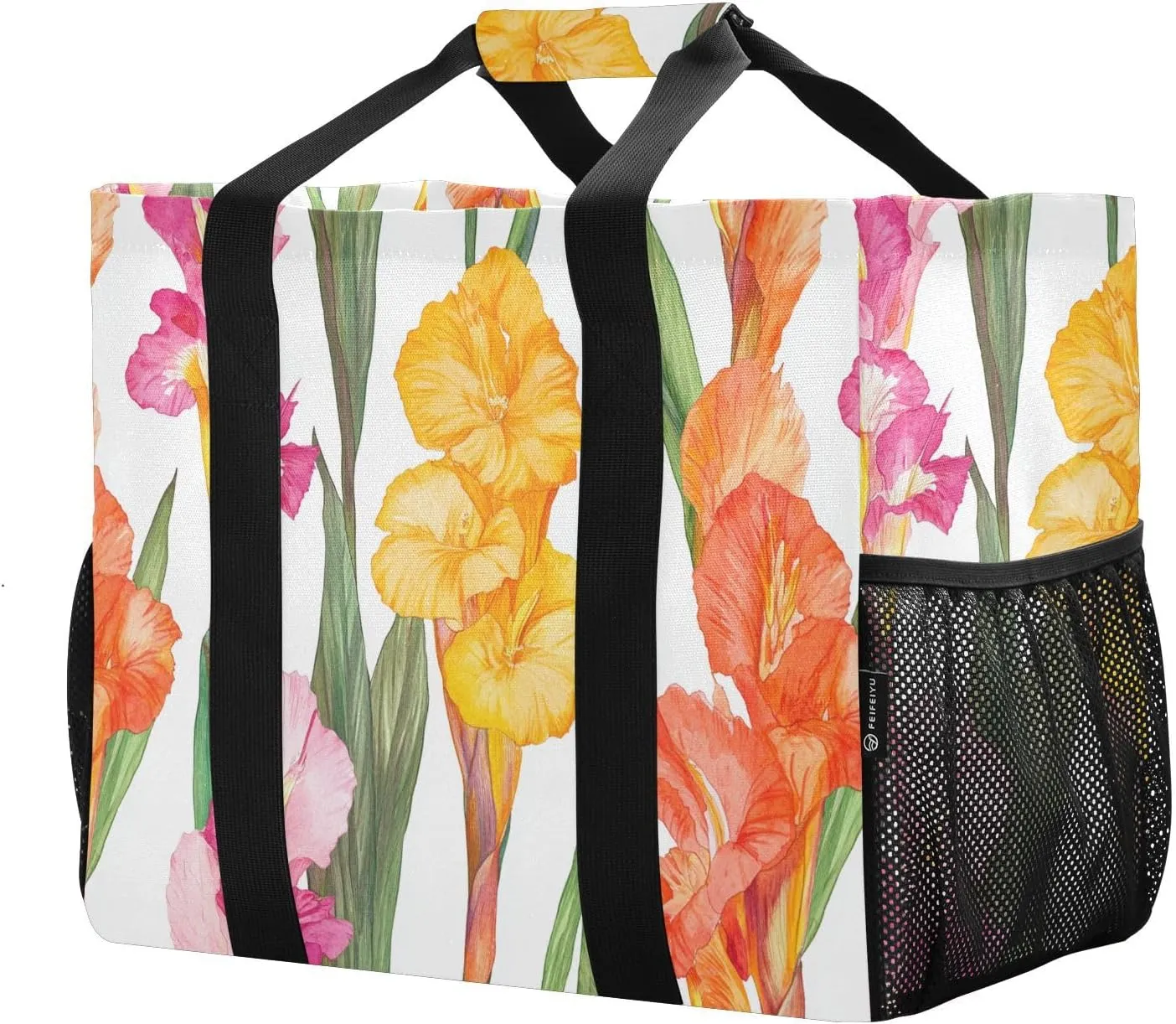 JUNZAN Colored Canna Utility Tote Bag For Women Foldable Large Beach Bag With Compartments Reusable Shopping Bags Canvas Car Totes