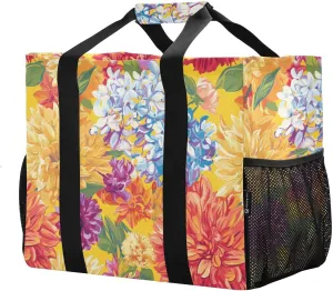 JUNZAN Colored Spring Flowers Utility Bag Foldable Beach Totes Bags Sandproof Reusable Bags For Groceries Canvas Carrying Tote