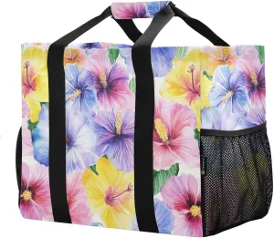 JUNZAN Colorful Seamless Flower Utility Bags And Totes Foldable Large Beach Bag With Compartments Reusable Shopping Bags with Handles Laundry Tote