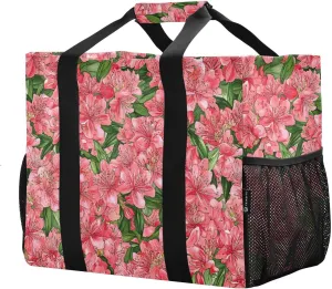 JUNZAN Red Spring Flowers Utility Tote Bags Foldable Tote Bag For Beach Water Resistant Reusable Grocery Bags Canvas Laundry Totes