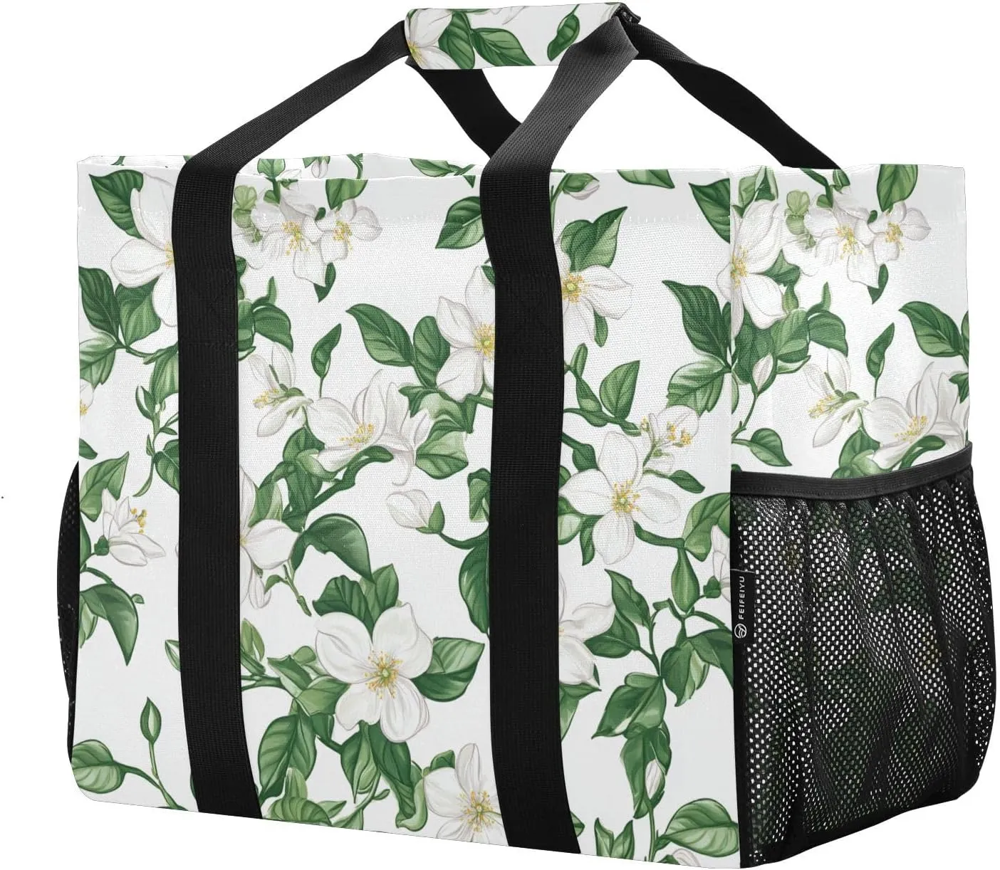 JUNZAN Tunisia Flowers Utility Bags And Totes Collapsable Large Beach Bag With Compartments Grocery Bags Reusable with Handles Laundry Bag Travel