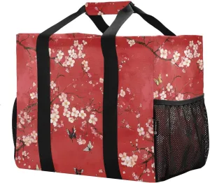 JUNZAN Vintage Floral Utility Totes Foldable Beach Bag Tote With Pockets Grocery Bags Reusable with Handles Tote For Car
