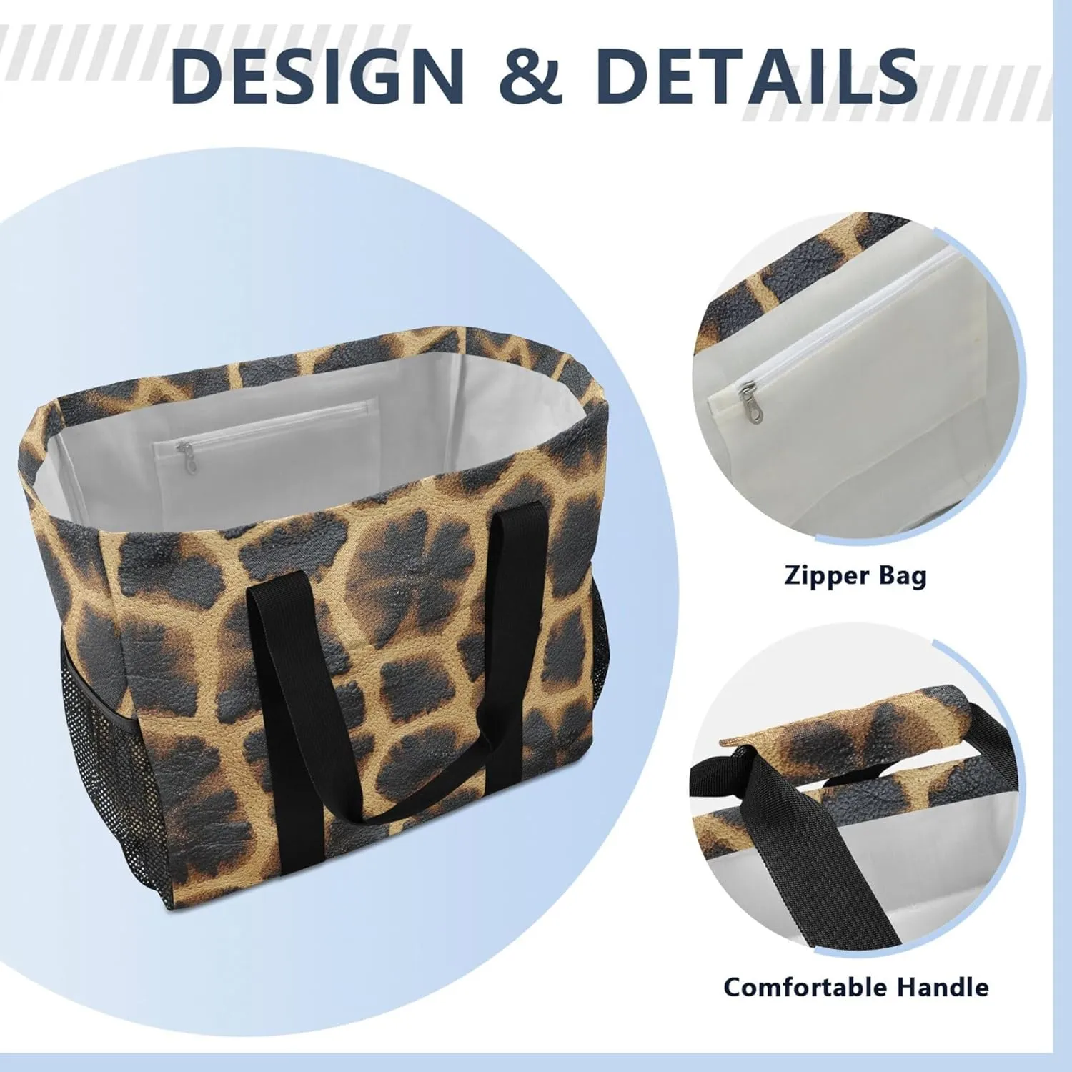 KLL Beach Bag with Handles Collapsable With Compartments Carry Tote