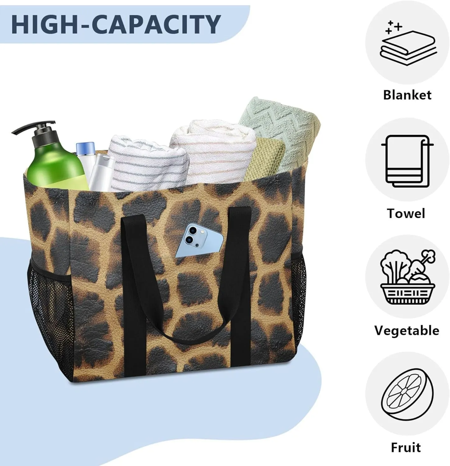 KLL Beach Bag with Handles Collapsable With Compartments Carry Tote