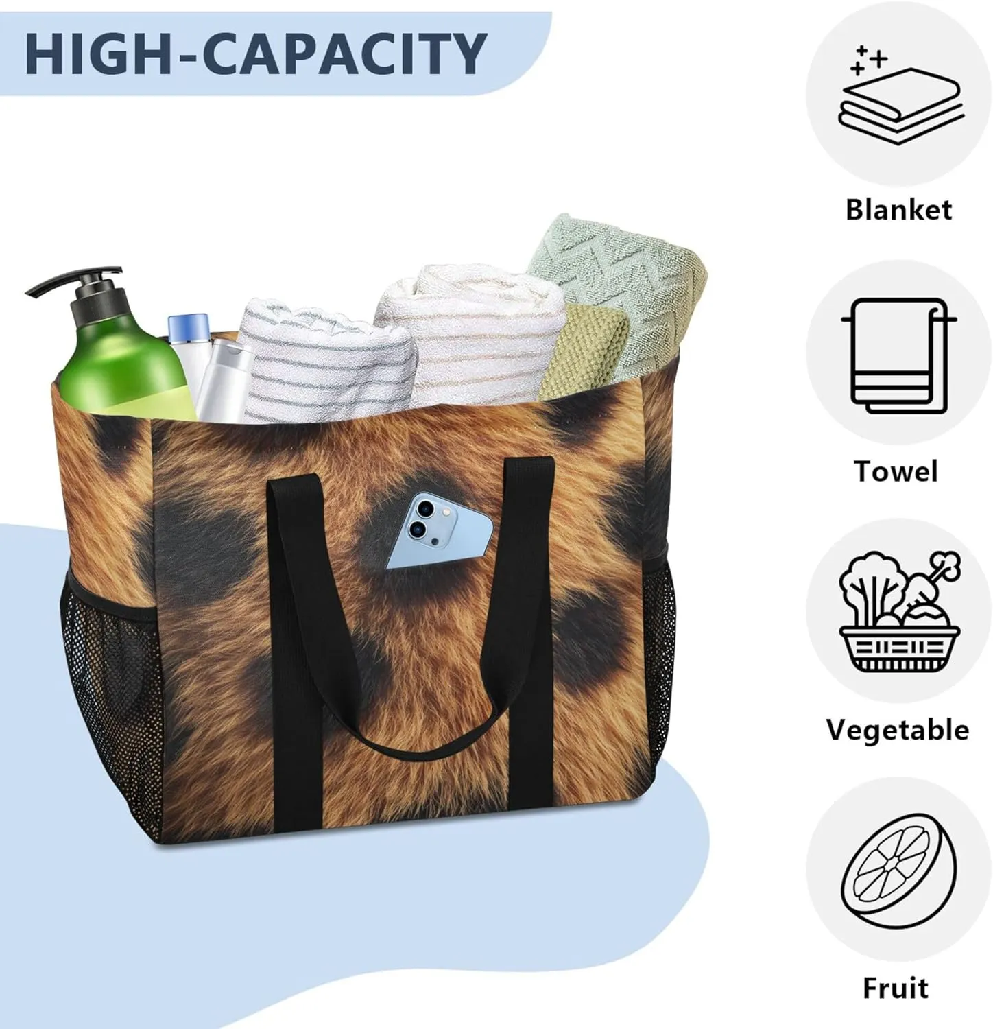 KLL Beach Bag with Handles Collapsable With Compartments Carry Tote