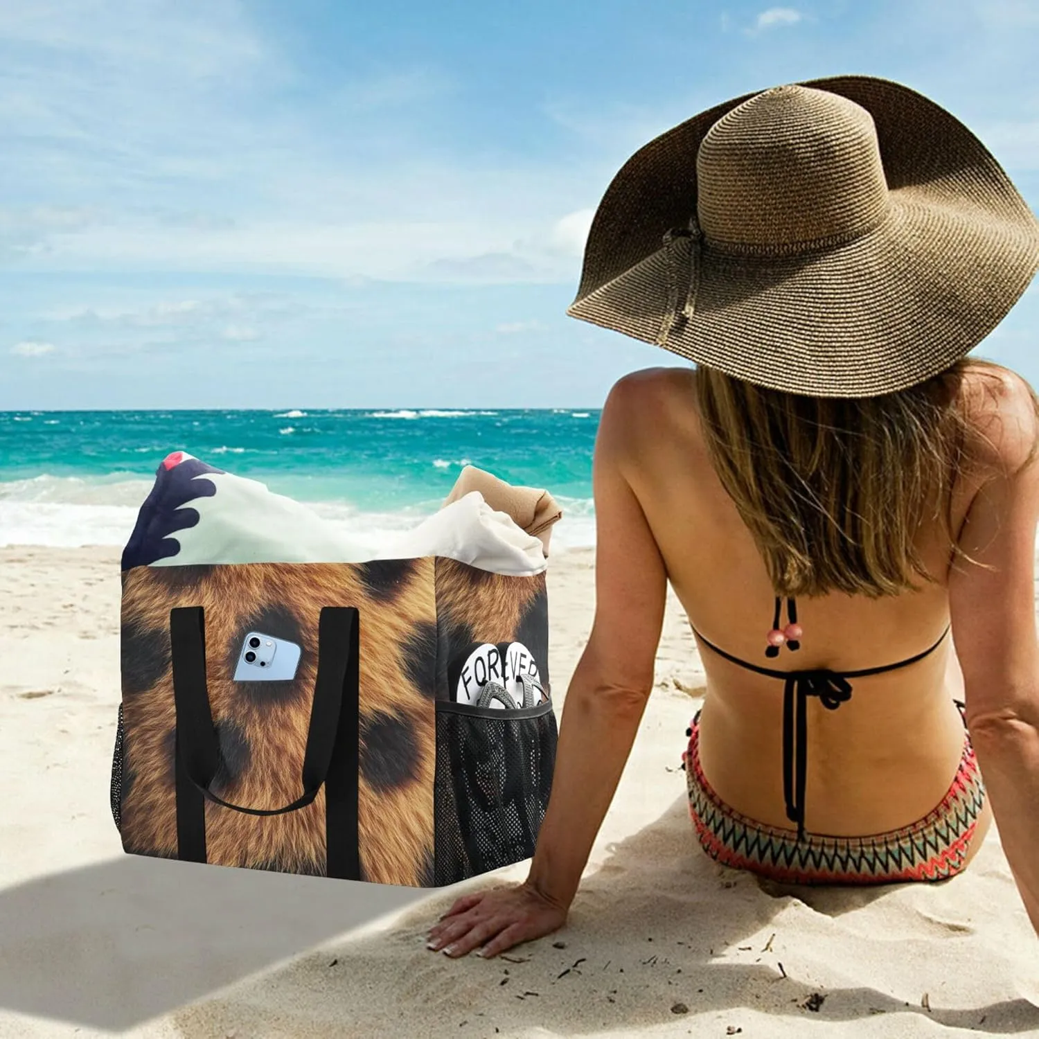 KLL Beach Bag with Handles Collapsable With Compartments Carry Tote
