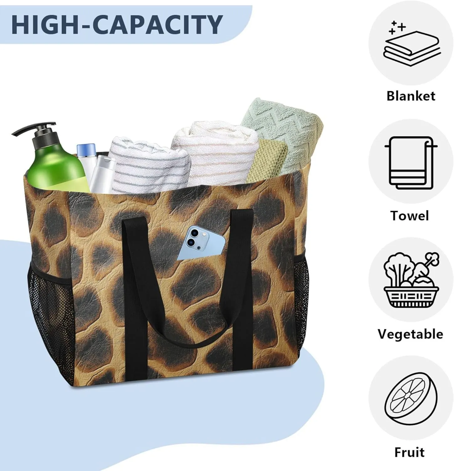 KLL Beach Bag with Handles Collapsable With Compartments Carry Tote