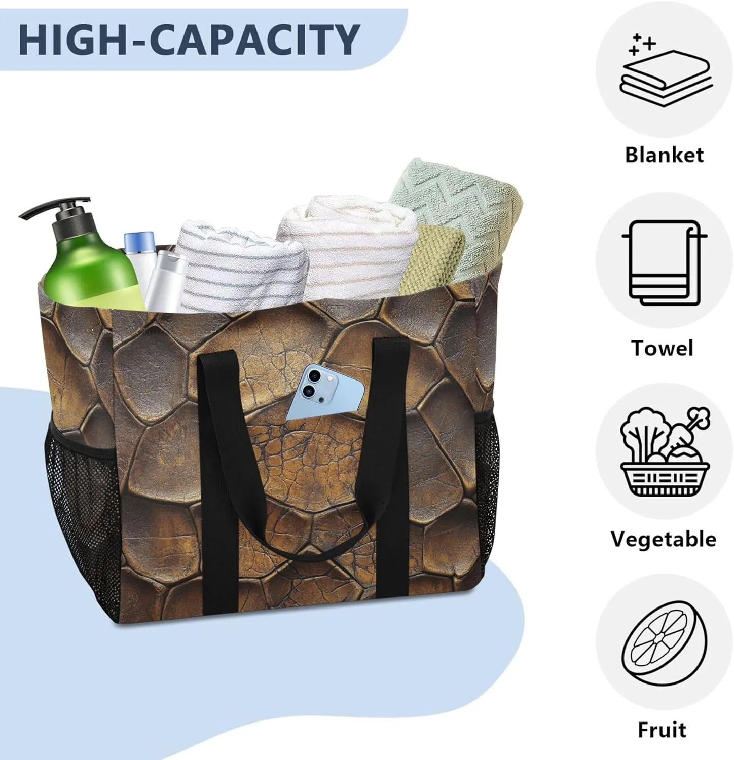 KLL Beach Bag with Handles Collapsable With Compartments Carry Tote