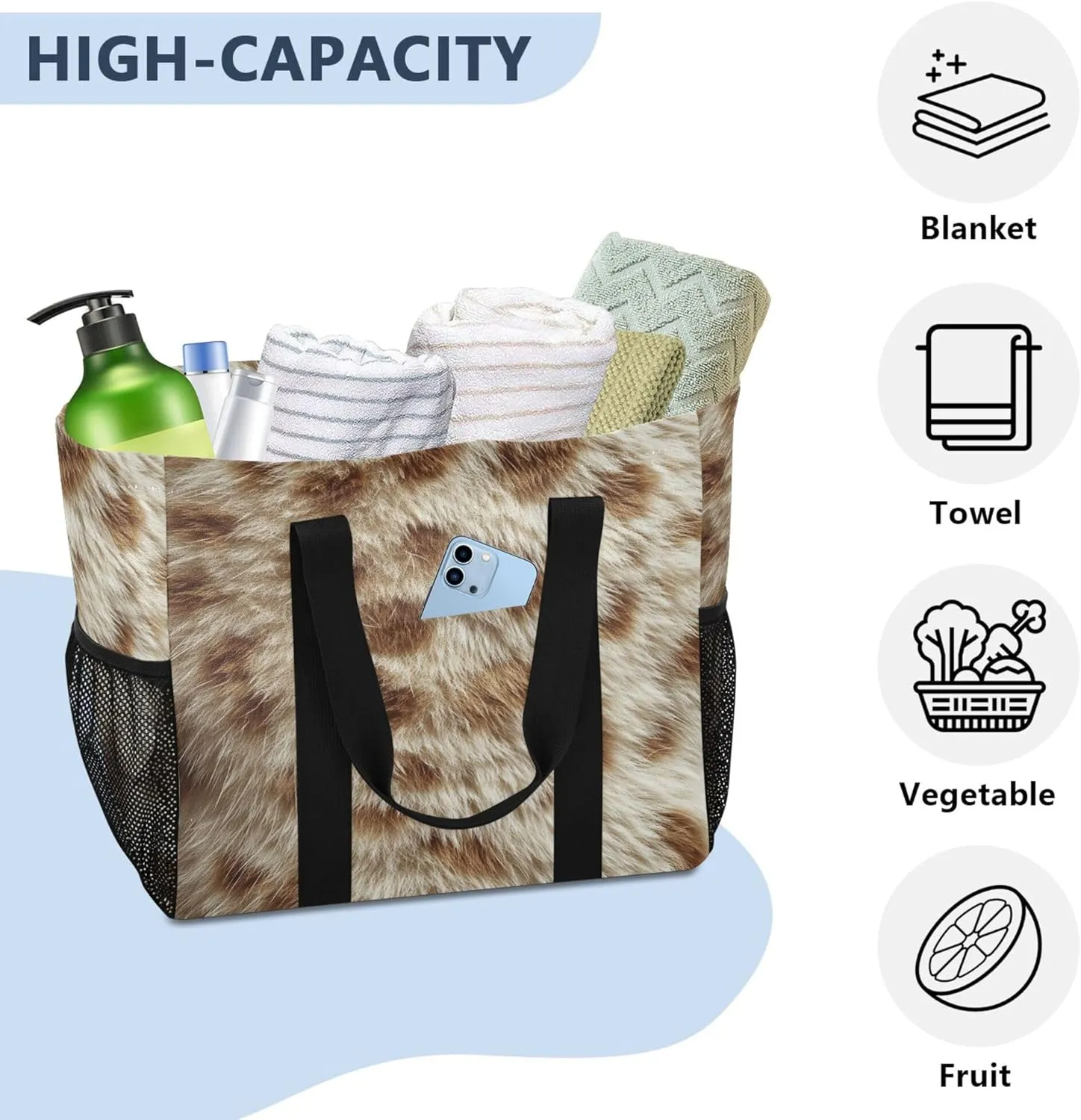 KLL Beach Bag with Handles Collapsable With Compartments Carry Tote