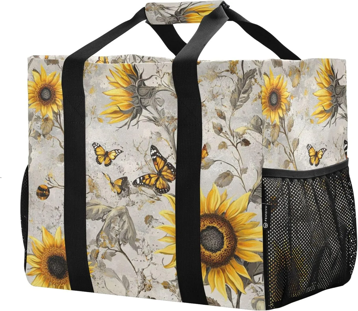 KLL Beach Tote Bag with Handles Collapsable With Pockets Reusable Shopping Bag