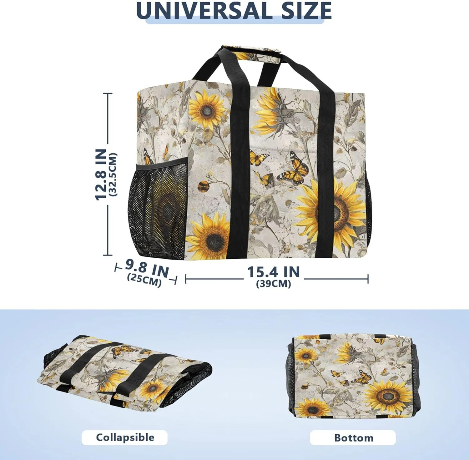 KLL Beach Tote Bag with Handles Collapsable With Pockets Reusable Shopping Bag