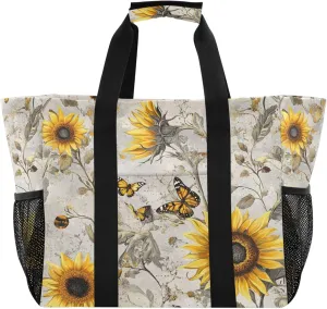 KLL Beach Tote Bag with Handles Collapsable With Pockets Reusable Shopping Bag