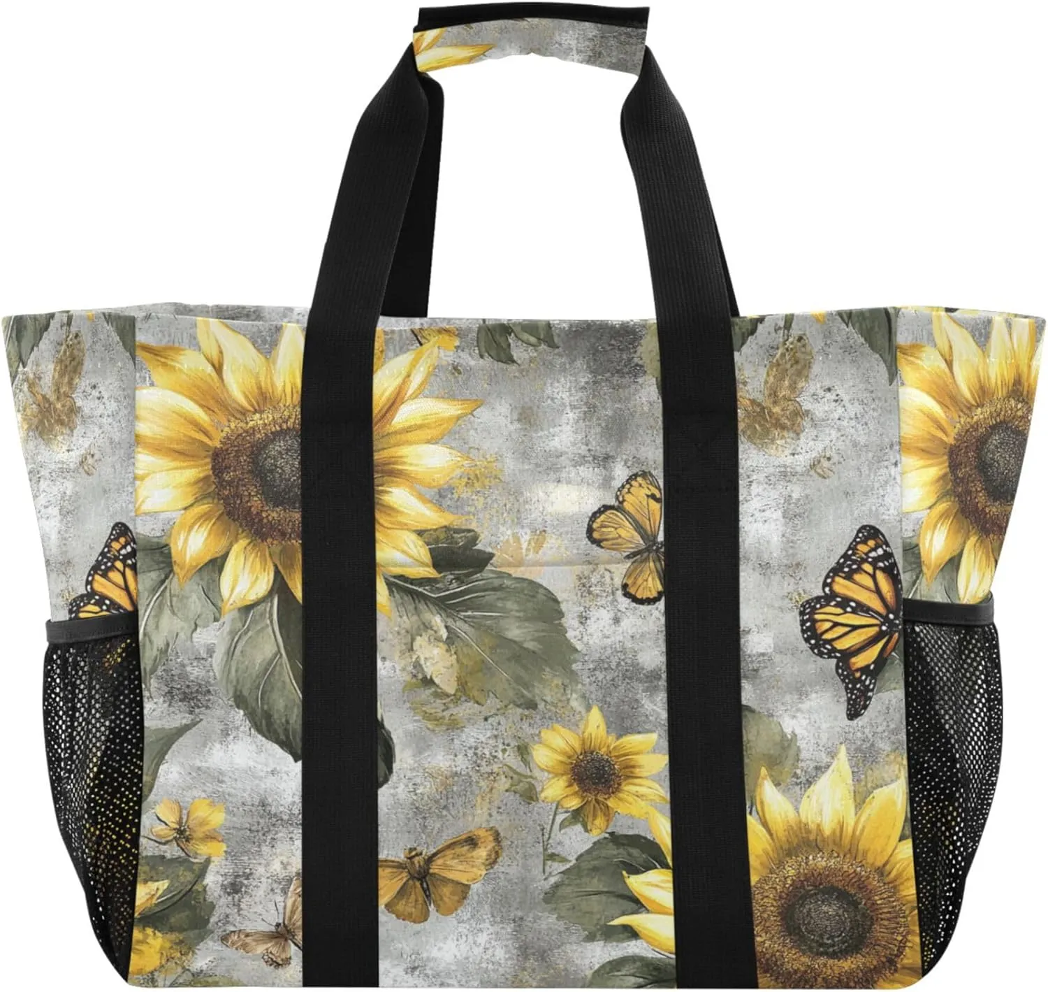 KLL Beach Tote Bag with Handles Collapsable With Pockets Reusable Shopping Bag