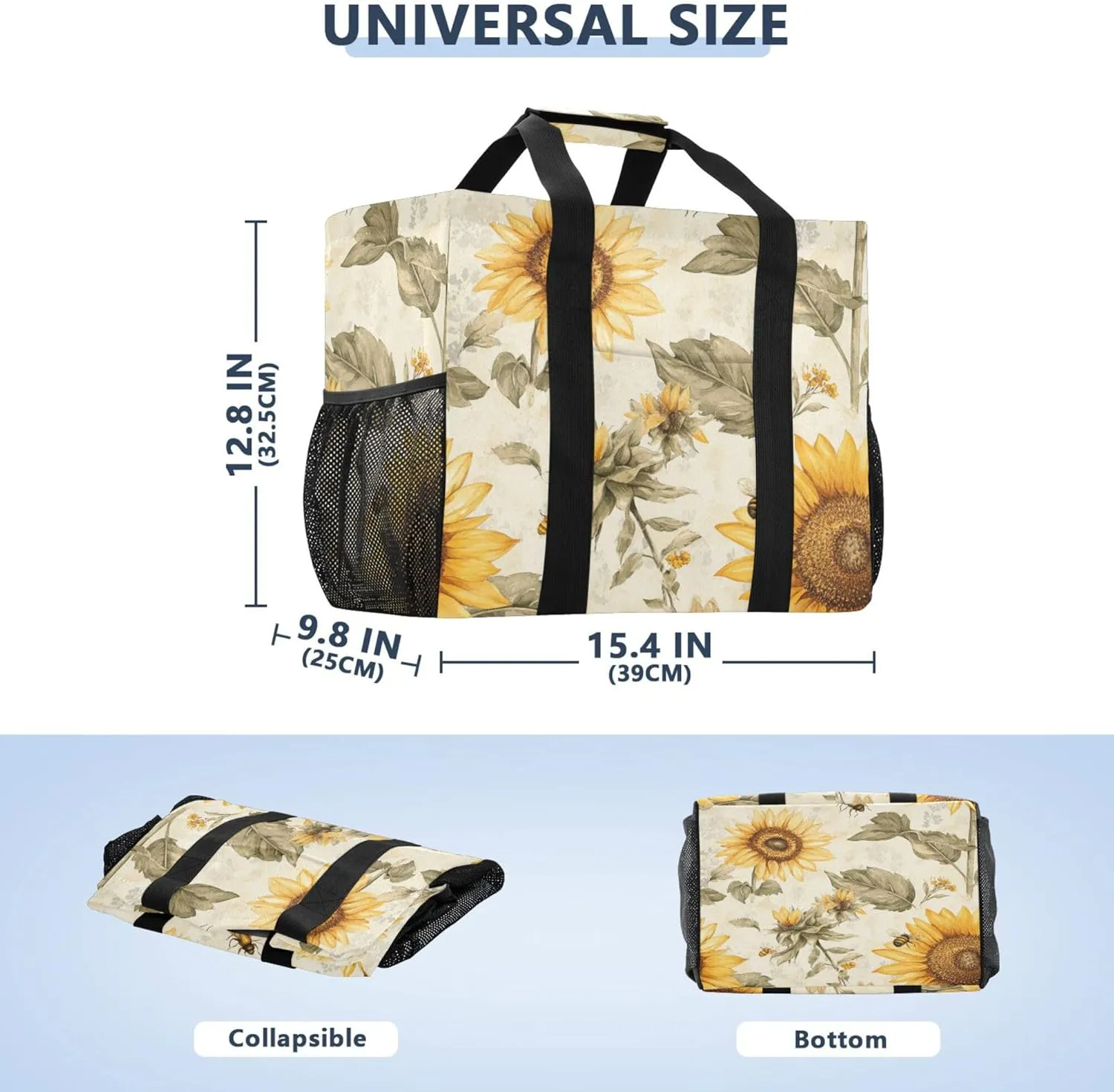 KLL Beach Tote Bag with Handles Collapsable With Pockets Reusable Shopping Bag