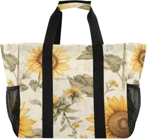 KLL Beach Tote Bag with Handles Collapsable With Pockets Reusable Shopping Bag
