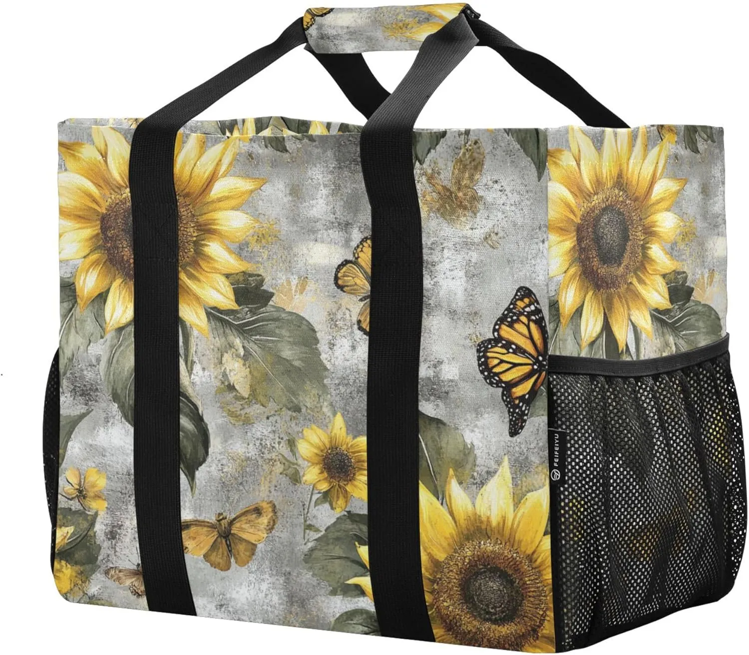 KLL Beach Tote Bag with Handles Collapsable With Pockets Reusable Shopping Bag