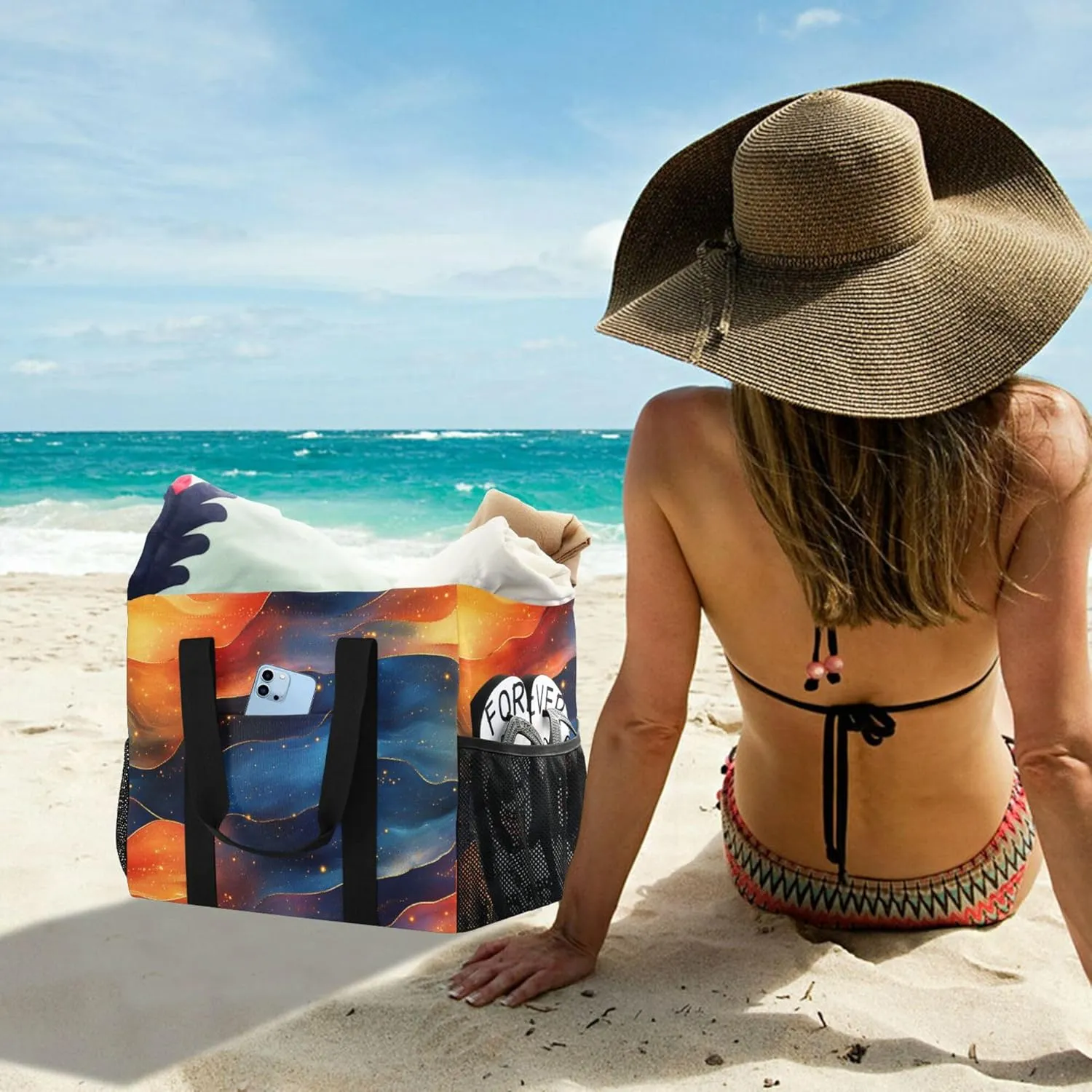 KLL Beach Tote Bag with Handles Foldable Sandproof Laundry Bag Travel