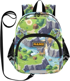 KLL Custom Cute Ears Toddler Day Backpack Leash Little Girls Anti-Lost Personalized Daycare Bag For Toddle with Reflective Strip S Game Map